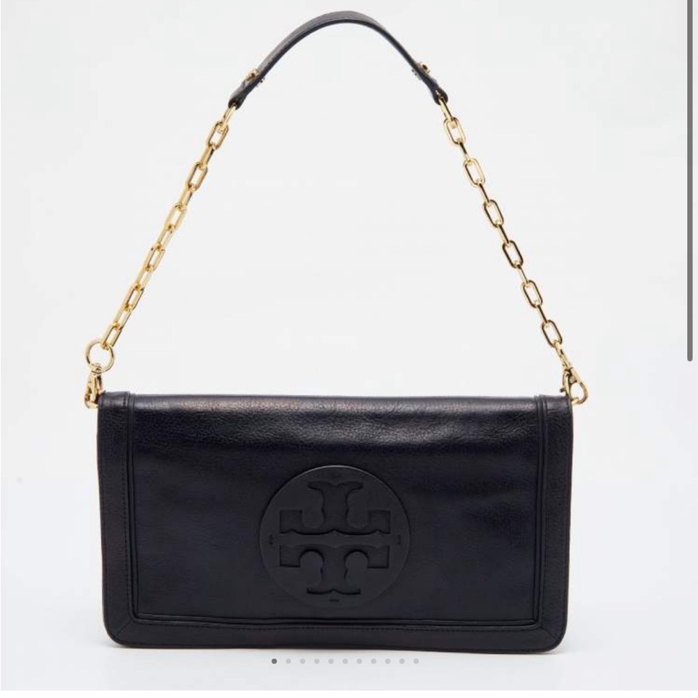 Tory Burch Black Leather Reva Flap Shoulder Bag